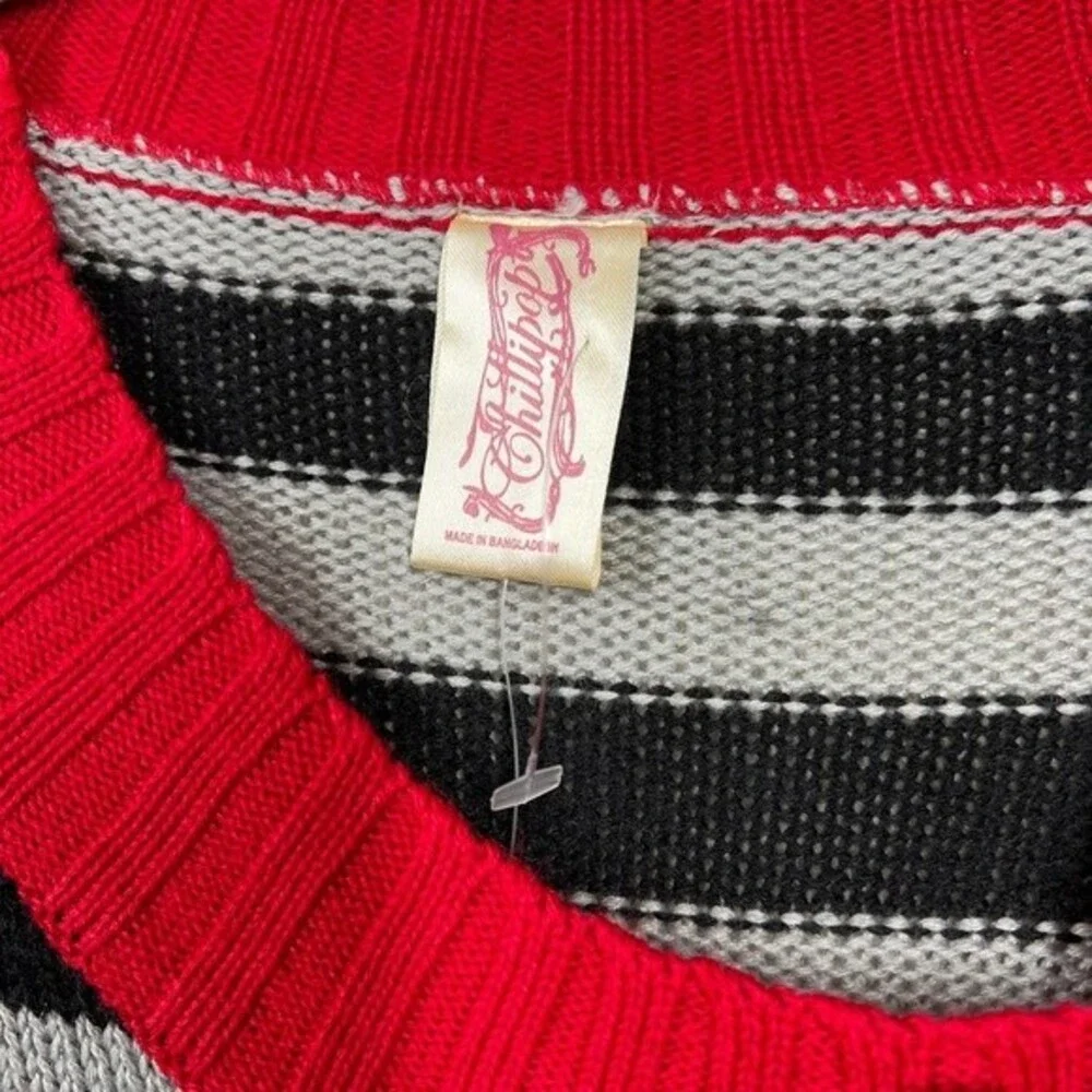 Chillipop Black stripes sweater  long sleeve asymmetric neckline size S (7-8)